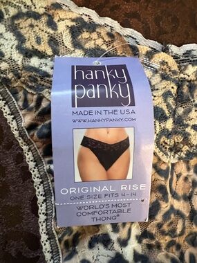 Hanky Panky Leopard Print Thong with Cream Lace Trim